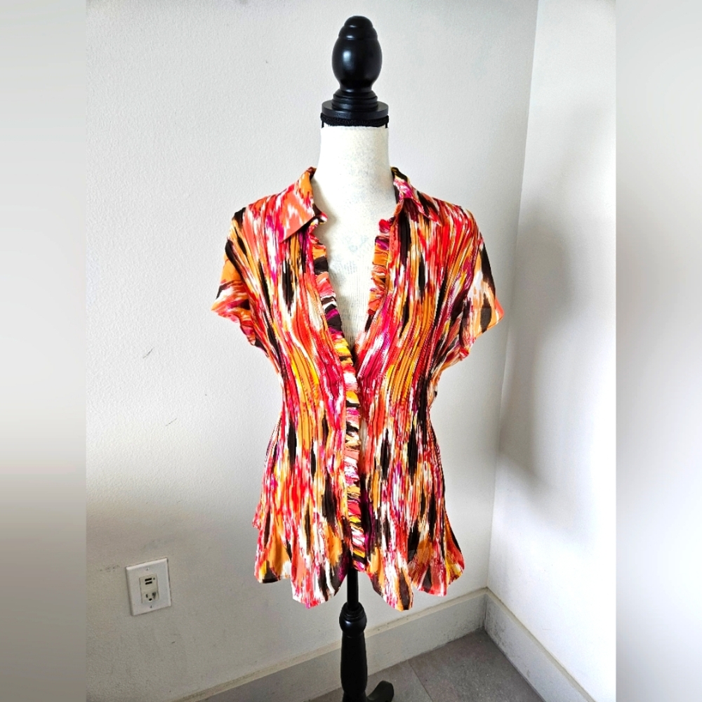 🔥worthington multicolor blouse pleated cap sleeves size 1X 🔥